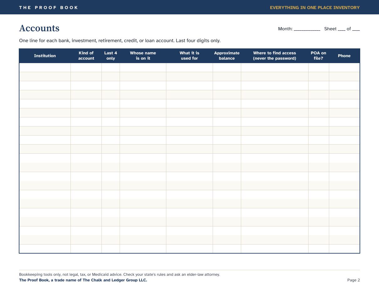 A printable inventory page.